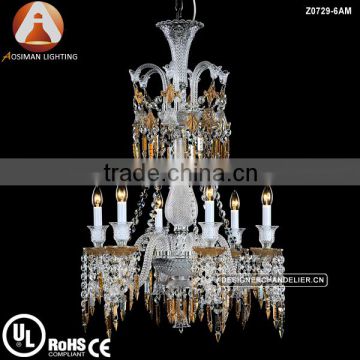 6 Light Baccarat Crystal Chandelier in Clear & Amber Crystal