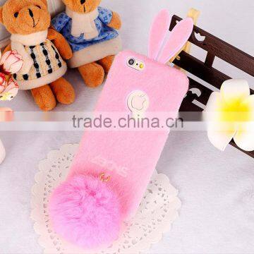 Soft TPU Genuiue Rabbit Colorfull Fluffy Fur Tail Ball Phone Case Lxuxry Phone Case for Iphone and for Samsung photo-4