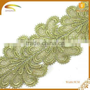 Antique Metallic GOLD french bulk delicate flat lace trim wholesale for fashion dress XJ141