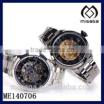 fashion luxury stainless steel watch mechanical movement good quality*good quality skeleton mechanical watch