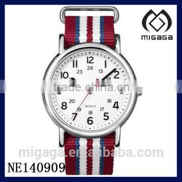 fashion Nylon strip strap fabric band quartz watch *Striped Slip Through Strap Mens Watch