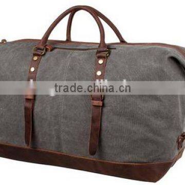 Canvas leather trim travel tote duffel shoulder handbag