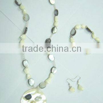 Hot seller necklace white shell with black shell oval beads necklace with bracelet with earring