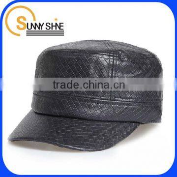 high quality promotional black fashion custom leather flat cap