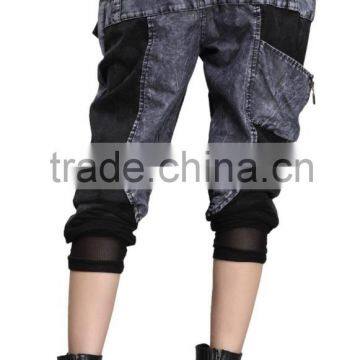 Women Punk Rock Loose Jeans Capri Pants Washed Hip-hop Denim Harem Cropped-pants