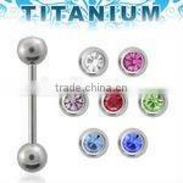 Titanium G5 barbell - 14g, 5/8", 6mm balls with one crystal