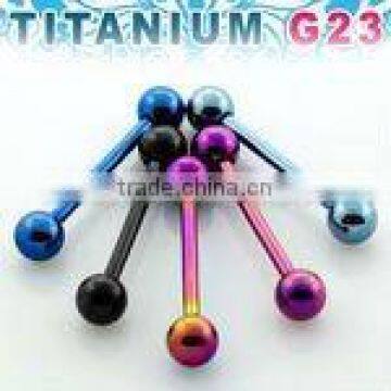 Titanium G23 Anodized barbell tongue bar - 14g, 5/8", 5mm balls