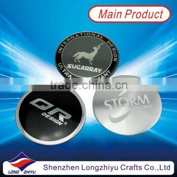 Round custom design aluminum etching and paint fillingcaboodles nameplate,3M adhesive label silver car emblems factory