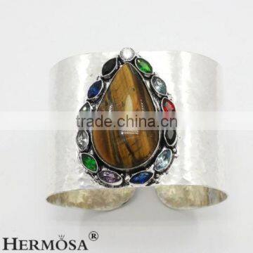 925 Sterling Silver Hermosa Jewelry Natural Tiger's Eyes Multi Colorful Topaz Women Jewelry Bracelets Bangles CUFF