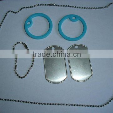 Military Dog Tag Set Supplie,1Set=2pcs 3.8cm Light Blue Silicon Rubber+2pcs Dog Tag+1pc S/S Long Chain+1pc Short Chain