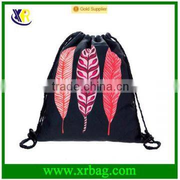 3D Feather Print Men's Daypacks Backpack Travel Sports Drawstring Bag With Logo