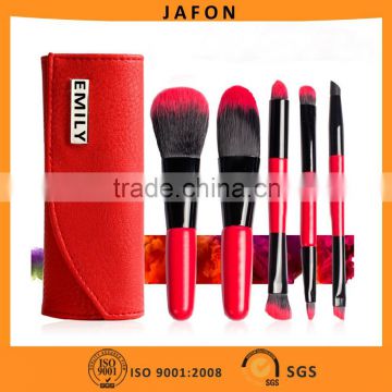 5pcs Red synthetic hair portable cosmetic brush set for gift promotion