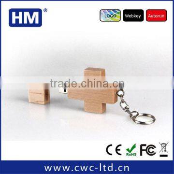 Wood cross USB flash driver 2GB4GB8GB16GB with keychain wooden USB stick Custom Solution print/laser engraving LOGO