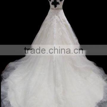 Two Straps Cross Back L.gold/IV Colored A-line 2016 Wedding Dress With Long Train photo-5
