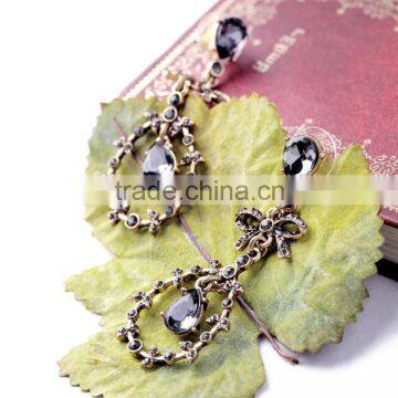 Black Waterdrop Crystal Pendant Earring Wholesale Fashion Crystal Bowknot Alloy Drop Earring