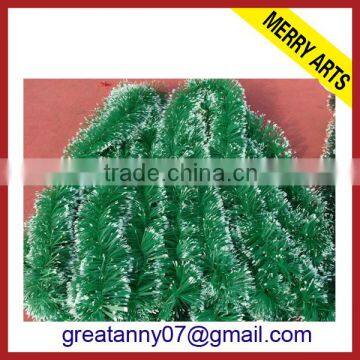 Wholesale snow decorated green thick pvc tinsel garland