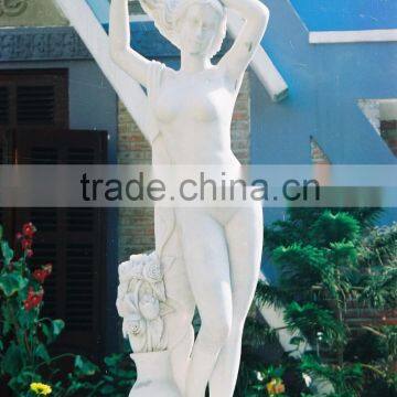 Naked Woman Statue White Marble Stone Hand Sculpture Carved For Garden