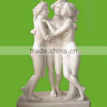 3 Nude Woman Statue White Marble Stone Hand Sculpture Carved For Home, Garden