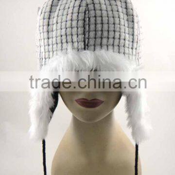 WLHMH066 10%wool,90%polyester plaid winter trapper trooper hats