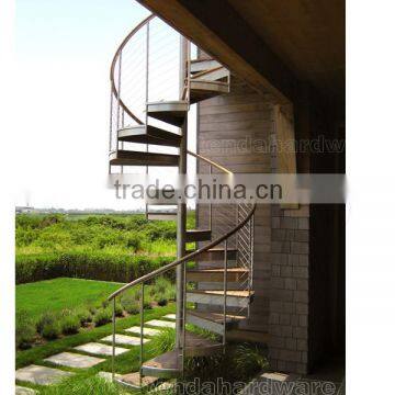 exterior usage metal spiral stairs with teak tread/ iron spiral stair