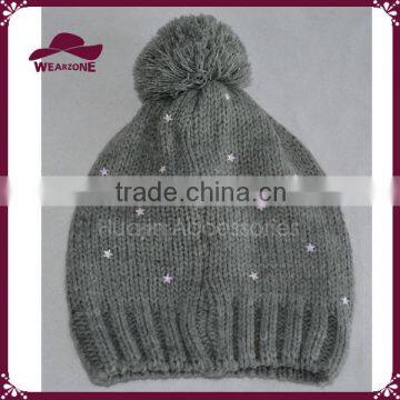 High Quality Kids Stars Winter Cap With Pom Pom Knitted Hat