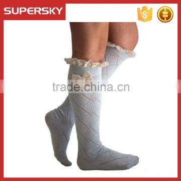 C04-9 Women Boot Socks Knee High boot socks with lace and buttons