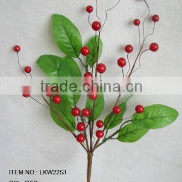 wholesale high quality artificial holly leaf pine needle and diy foam red berry pick 25" branches pick decoration in christmas