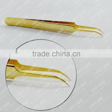 Gold Pleated S Type Eyelash Extension Tweezer