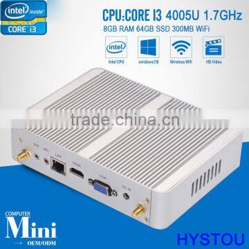 Intel Core i3 4005u HD4400 Fanless desktop computer 8GB RAM 64GB SSD Mini Desktop Computer Windows 10 Pro embedded