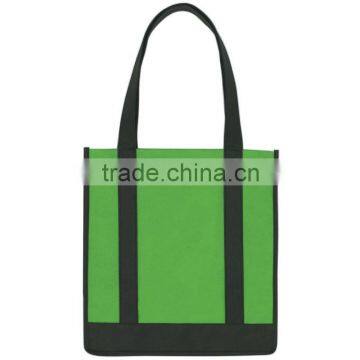 Non-Woven Two-Tone Shopper Tote Bag- Kelly Green with Black Accents and Handles