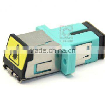 SC multimode fiber optic adapter with flange with metal shutter