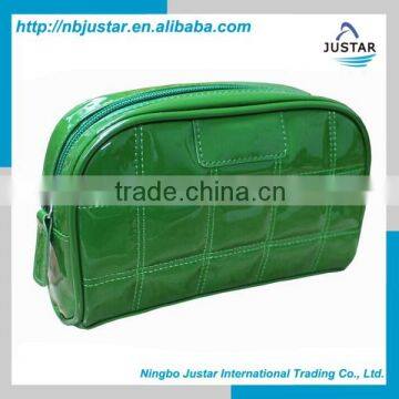 Simple Fashion Customized Green Squares Waterproof PU Travel Cosmetic Bag Wholesale