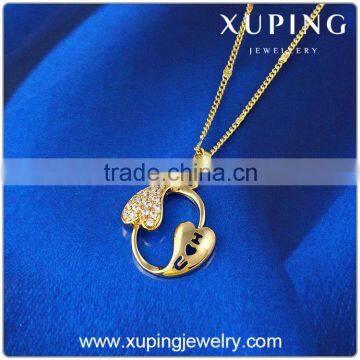 2016 New Simple Designs 14K Gold Plated Double Heart Pendant for Women Necklace Jewelry