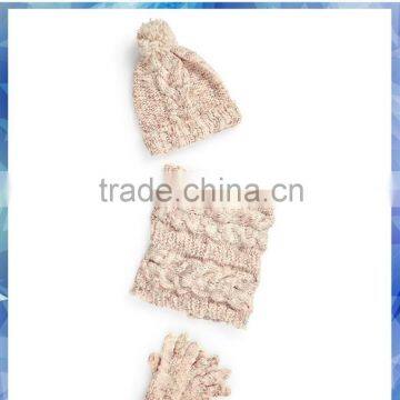 100% acrylic space dying cable knit hat scarf gloves set for older girls