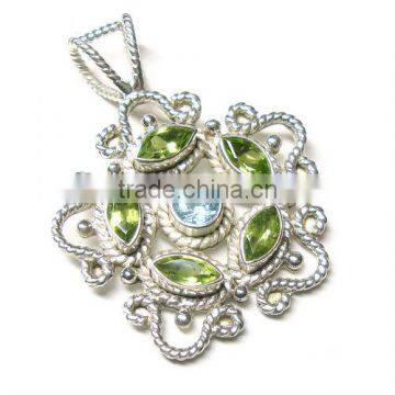 Indian silver jewellery peridot gemstone 925 silver pendant