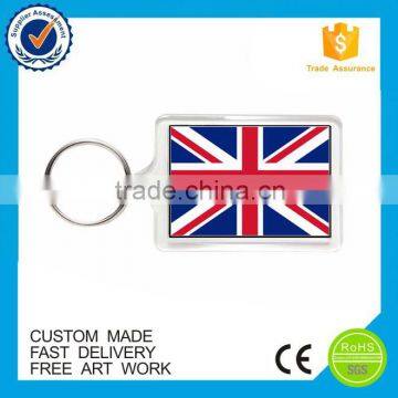 Promotional UK flag printed acrylic plastic custom keychain