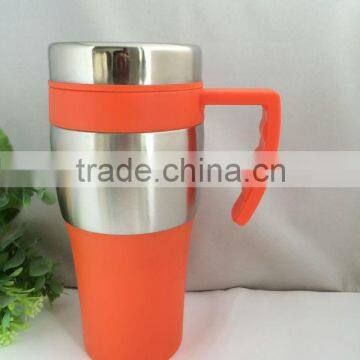 colorful plasitc thermos stainless travel mug/thermal mug with handle 400ml