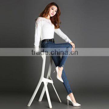 2016 Summer Fashion Women Ankle Length Pockets Denim Pants High Waist Skinny Ladies Jeans Top Design