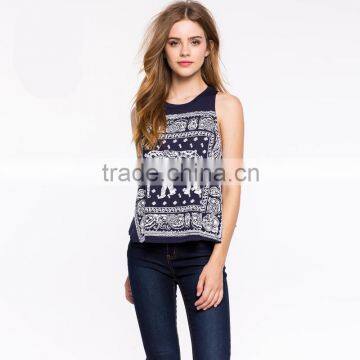 Cotton printing tank top sleeveless tank top for women