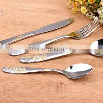 Gold-plated Handle Stainless Steel Cutlery - Table Knife Fork Spoon Teaspoon KX-S111