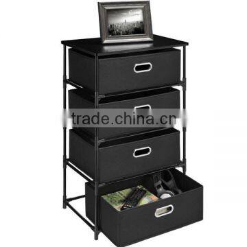 Four- Drawers Nonwoven Cheap Black Strong Storage Chest, Cabinet for Living Room