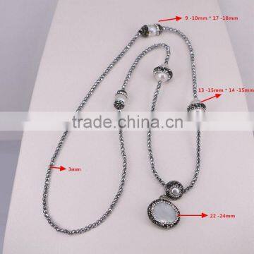 Fashion Natural Pearl Gem Stone Necklace, With 3mm Silver Hematite Beads Necklace, Pendant Charms Natural Stone Necklace photo-3