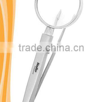 Slant tip magnified tweezers stainless steel slant tip in matte finish with magnified glass 10.5 cm