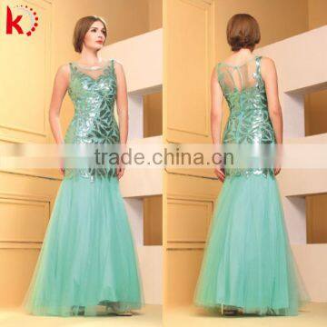 2015 Superior Quality Glitter Sequins Sexy Open Back Elegante Green Vestidos De Noche