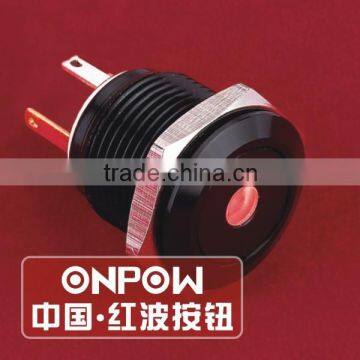 ONPOW 16mm Spot LED aluminium alloy black anodized push button switch with long pins (GQ16F-10D/JL/R/1.8V/A) CE, RoHS