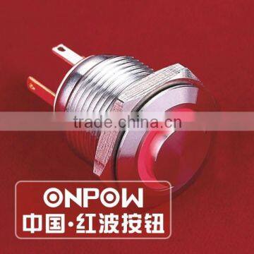 ONPOW 16mm High cap ring illuminated metal push button switch with IP65 (GQ16H-10E/JL/R/1.8V/S) CE, RoHS