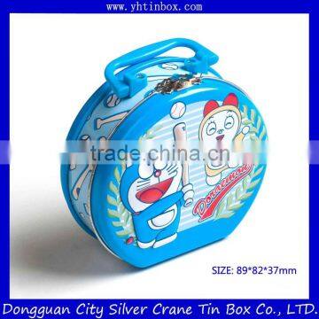 Cute candy tin box for kids, candy tin with locker and with handle