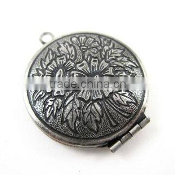 27mm antiqued ox silver plated brass flower engraved vintage style round photo locket pendant charm supplies 1113005