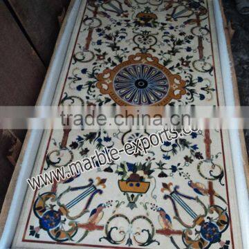 Italian Cream marble Pietra Dura Table Top, semi precious stone dinning tables