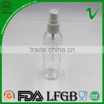 PET boston round clear 100ml PET spray bottle for liquid packaging